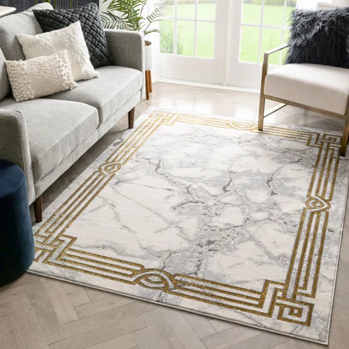 Fairmont Ivory Gold Abstract Glam Area Rug