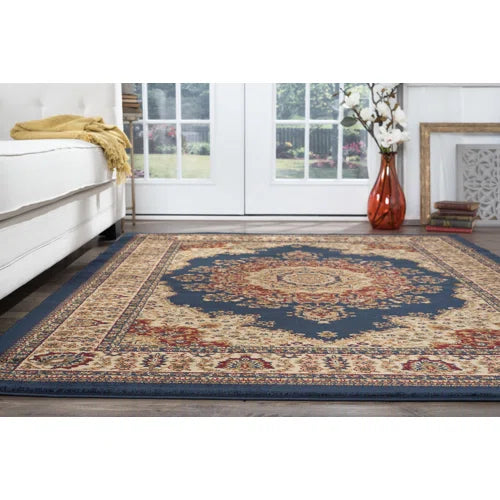 Clarence Oriental Navy Blue/Beige Area Rug