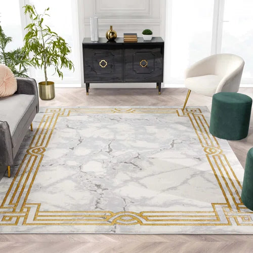 Fairmont Ivory Gold Abstract Glam Area Rug