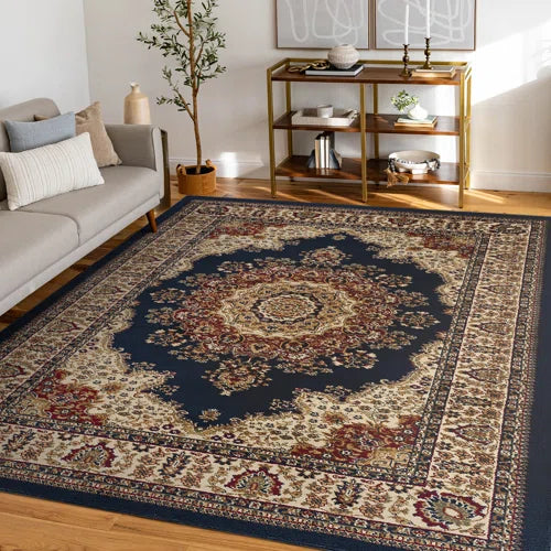 Clarence Oriental Navy Blue/Beige Area Rug
