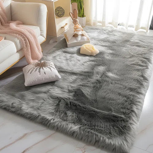 Luxury Faux Sheepskin Fur Area Rug Soft Fluffy Rugs, Shag Plush Carpet Faux Fur Rug For Bedroom Floor Sofa Living Room