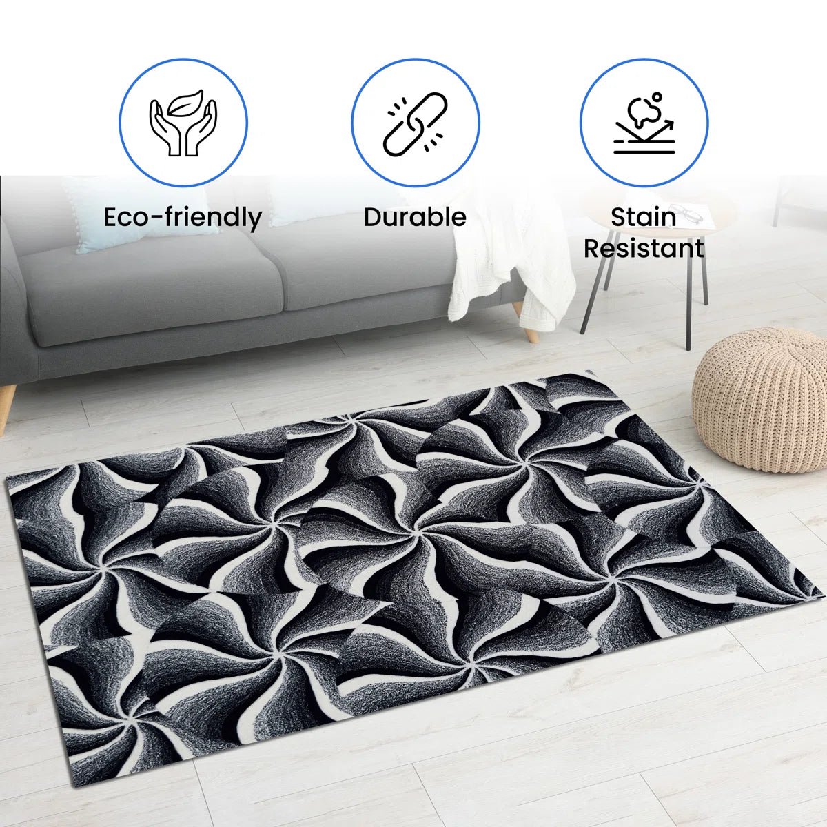 Spiral Form Hand Tufted Wool Bedroom Carpet Soft Durable Stain Resistant for Living Room or Office