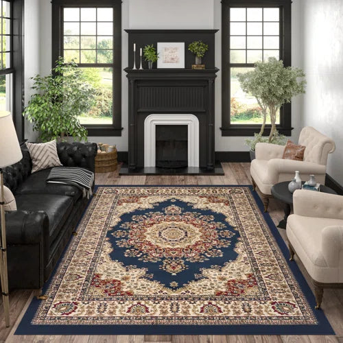 Clarence Oriental Navy Blue/Beige Area Rug