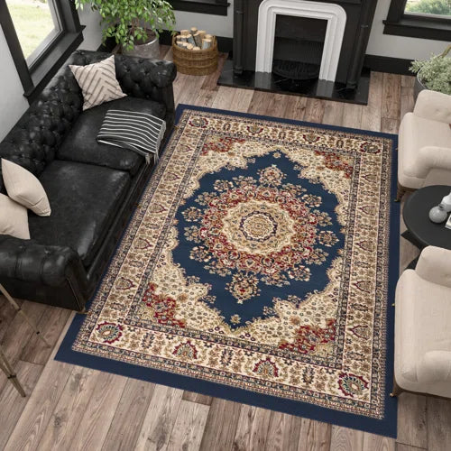 Clarence Oriental Navy Blue/Beige Area Rug